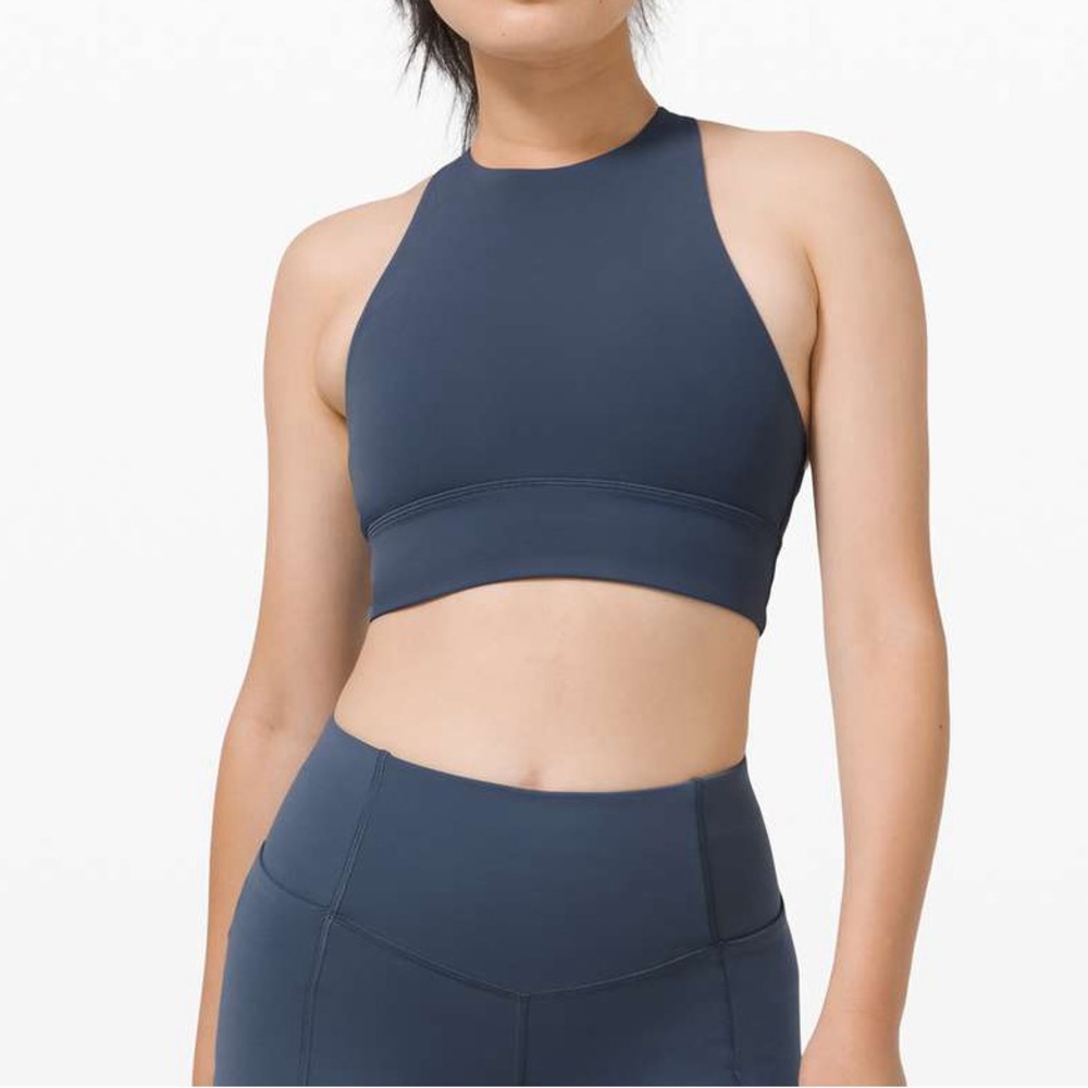 Lululemon Energy Bra High Neck Long Line Tough Iron Blue Size 4